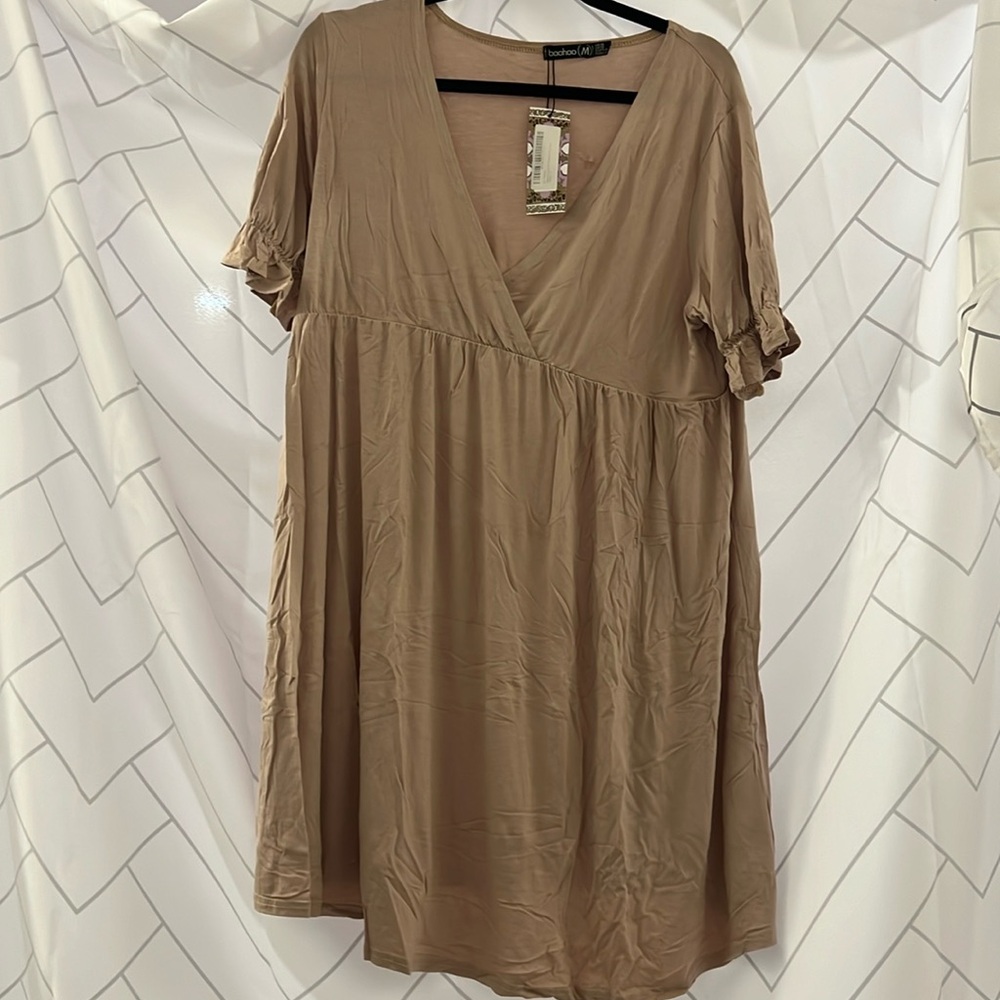 Maternity wrap, frill sleeve shift dress